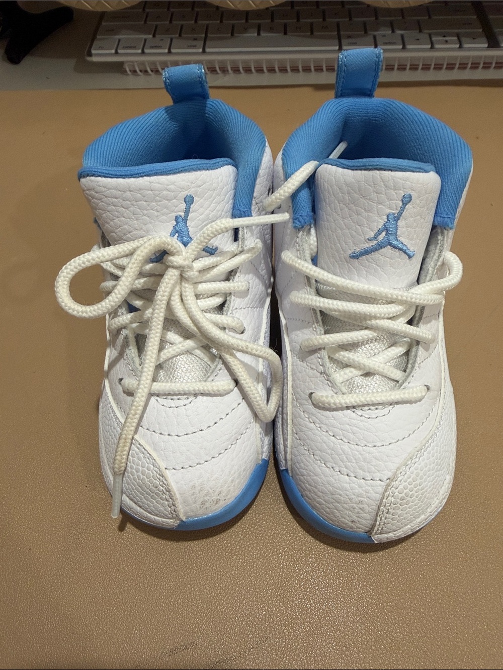 Jordan Kids White and Light Blue Mid-Top Sneakers